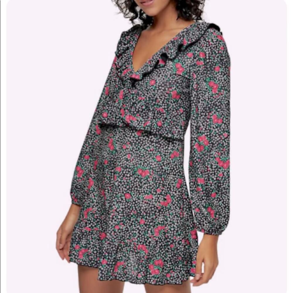 NWT Topshop Floral V Neck Long Sleeve Ruffle Dress Size 4